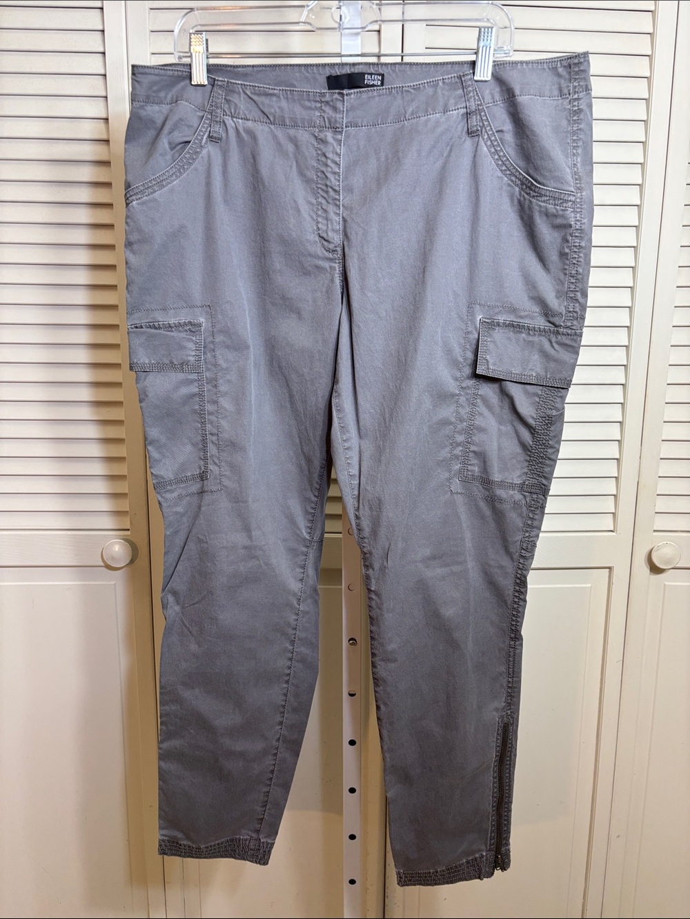 Eileen Fisher Gray Cargo Zipped Ankle Utility Style Cropped Pants Size 16